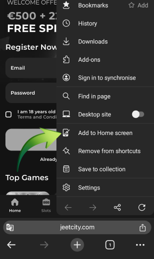 android click add to home screen