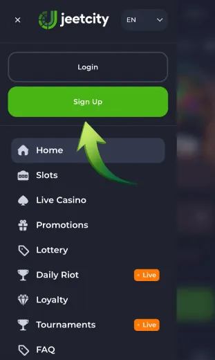 app click in the sign up button