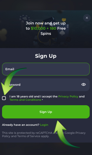 app confirm age and click sign up