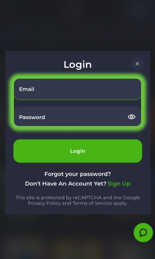 app enter email and password