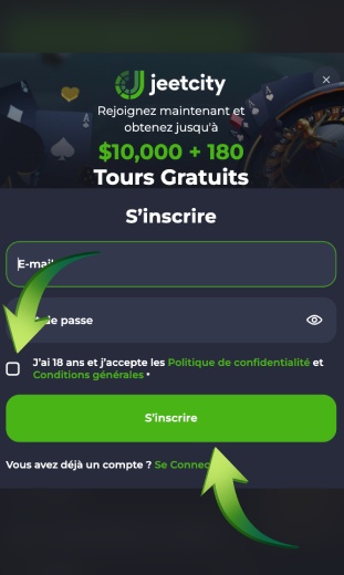app confirmer l'âge et cliquer sur s'inscrire