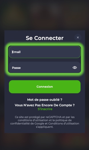 app entrer l'email et le mot de passe