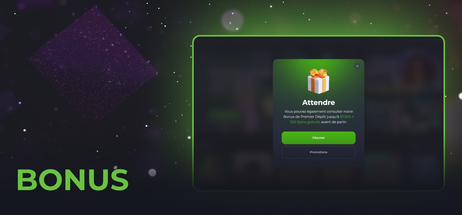 bonus après connexion au compte